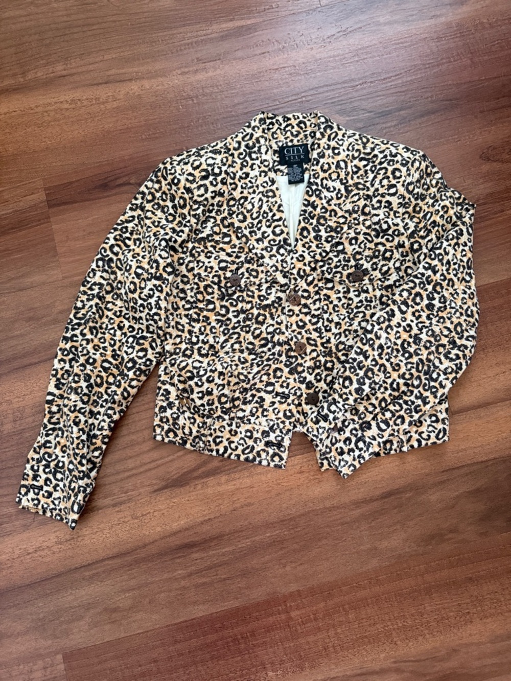 City Silk Petite Leopard Print Bomber Style Jacket - Tan and Black